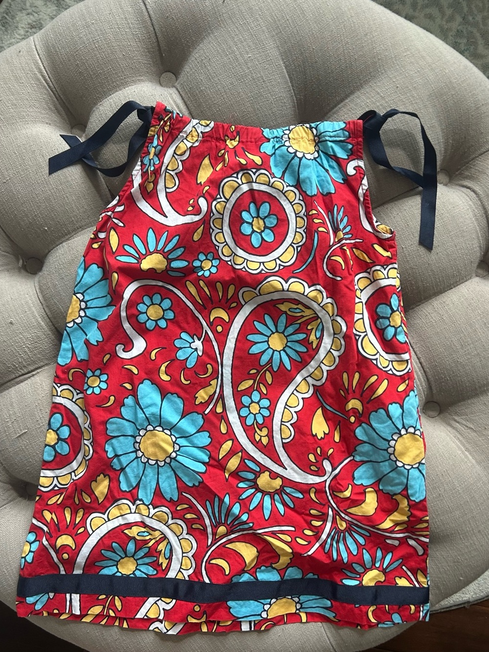 Hanna Andersson Red Floral Paisley Dress with Turquoise and Yellow Accents